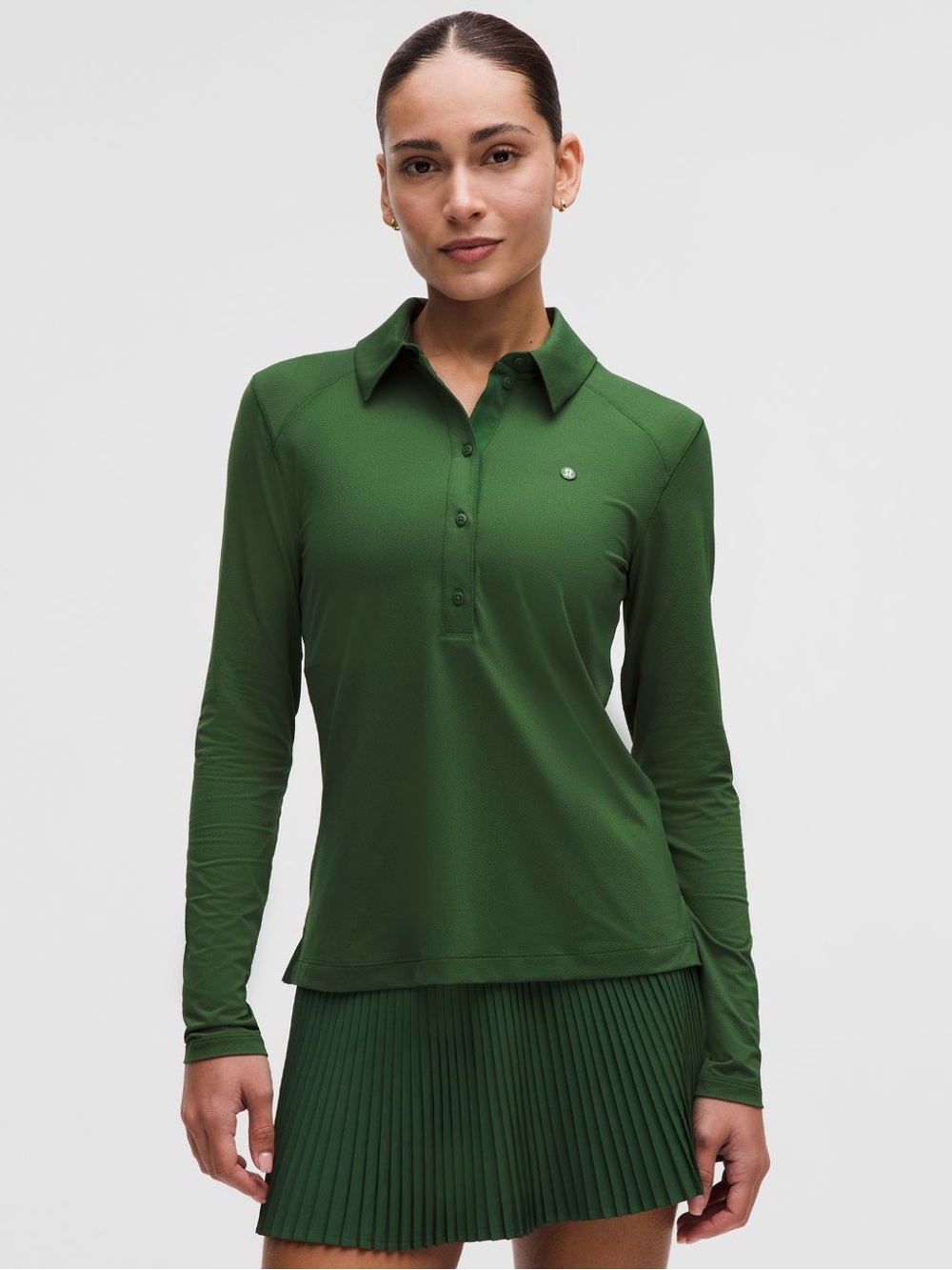 #1070 NWT Lululemon Quick-Dry Long Sleeve Polo Straight Hem Ivy Grove Green 10